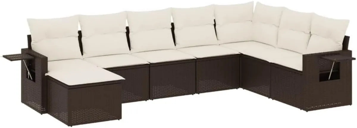 Set Divani da Giardino in Polyrattan con Cuscini, 9 Pezzi, Marrone