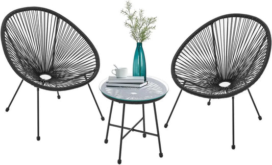 Set mobili balcone Ostana 3 pezzi - Tavolo con 2 sedie - Design elegante per esterni, terrazza e giardino - Arredo nero da giardino