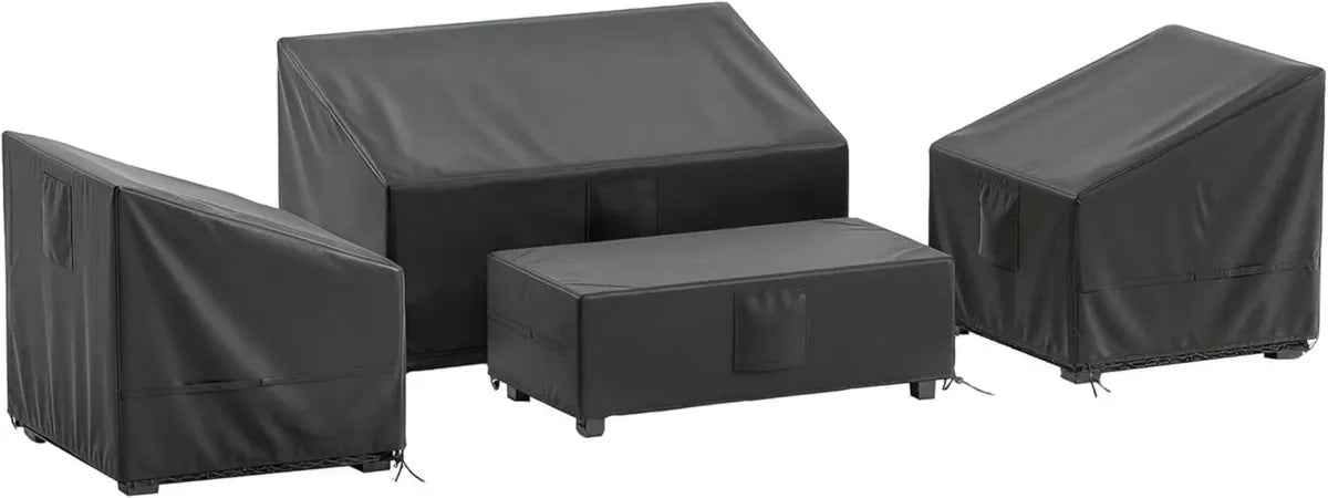 Set Coperture Impermeabili per Mobili da Giardino, 4 Pezzi, Tessuto Oxford 420D, Nero
