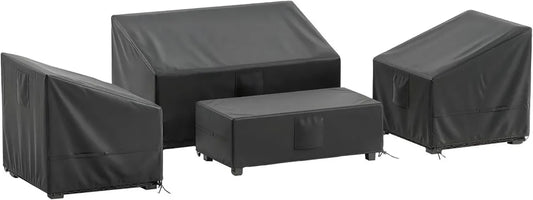 Set Coperture Impermeabili per Mobili da Giardino, 4 Pezzi, Tessuto Oxford 420D, Nero