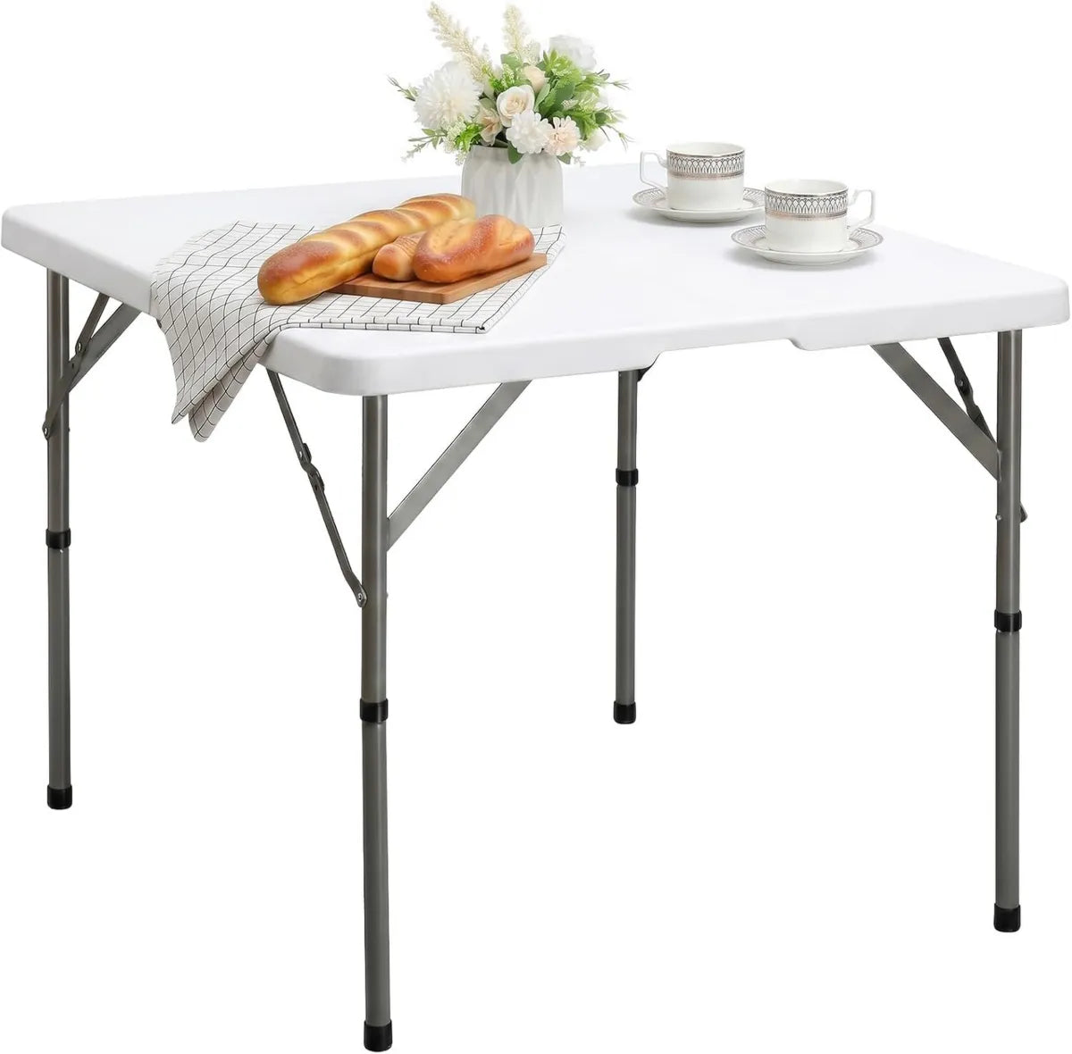 HollyHOME Tavolino Quadrato Pieghevole 87cm per Giardino e Campeggio, Ideale per Picnic e Feste, Bianco