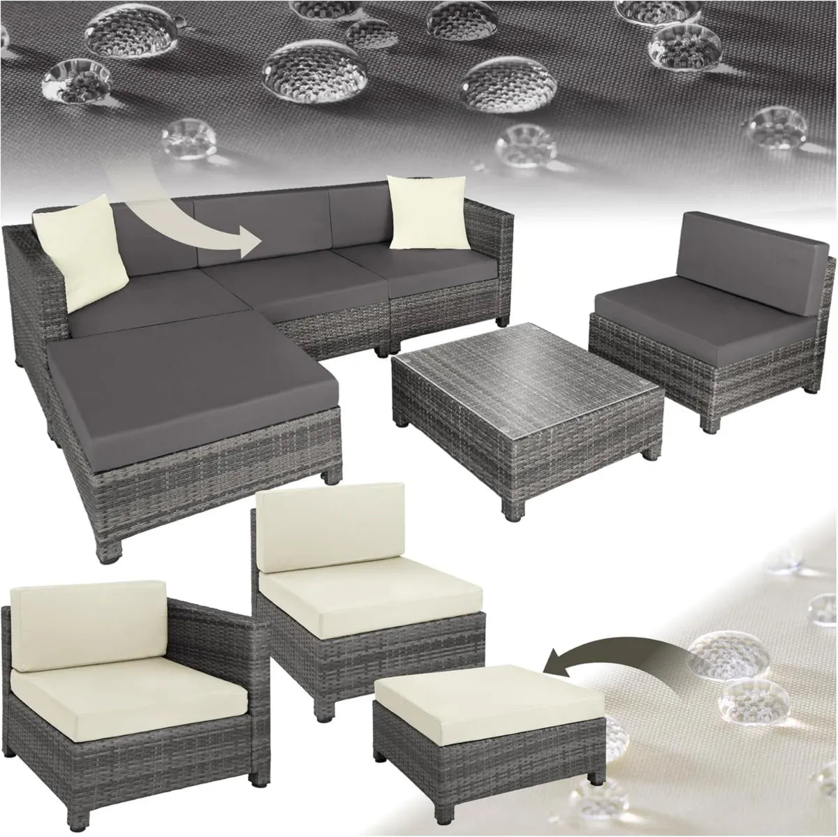 Set Salotto da Giardino in Polyrattan con Telaio in Alluminio e Cuscini Spessi