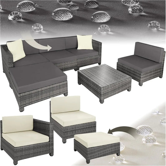 Set Salotto da Giardino in Polyrattan con Telaio in Alluminio e Cuscini Spessi