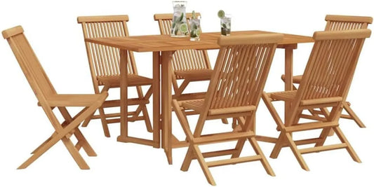 Set Pranzo da Giardino 7 Pezzi in Teak Massiccio Marrone, Arredo Moderno per Esterni