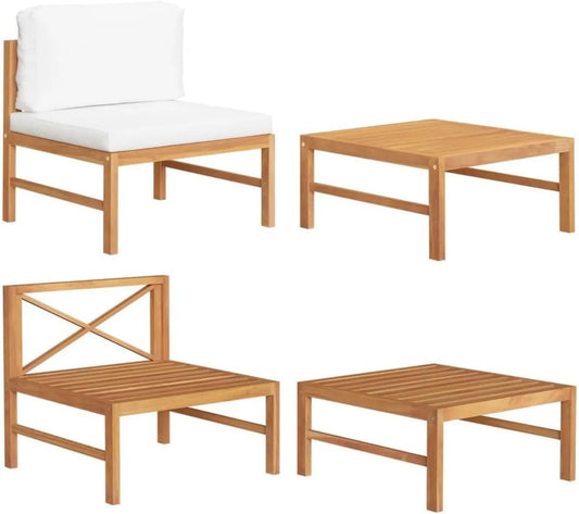 Salotto da Giardino in Teak con Cuscini Crema Impermeabili per Esterno