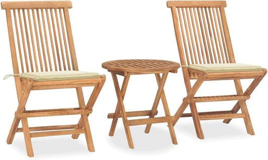 Set arredo giardino 3 pezzi pieghevole in teak massello con cuscini