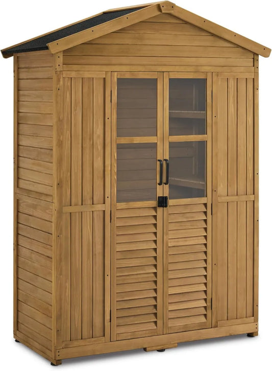 M MCombo Capanno da Giardino Impermeabile in Legno, Armadio Porta Attrezzi Resistente alle Intemperie, 74x143x200 cm (Naturale)
