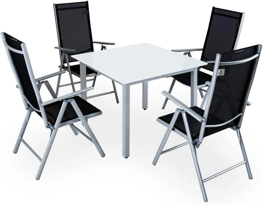 Set Pranzo da Giardino in Alluminio con Tavolo e Sedie Regolabili