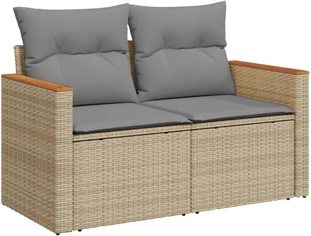 Divano da Giardino a 2 Posti in Rattan Sintetico Beige con Cuscini
