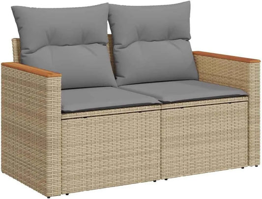 Divano da Giardino a 2 Posti in Rattan Sintetico Beige con Cuscini