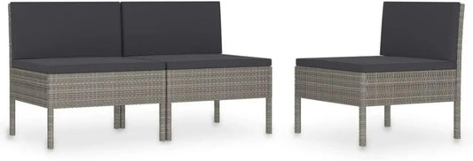 Set di 3 Sedie da Giardino in Polyrattan Grigio con Cuscini