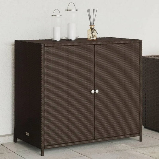 Armadio da Giardino in Polyrattan Marrone 83x45x76 cm con Ripiani