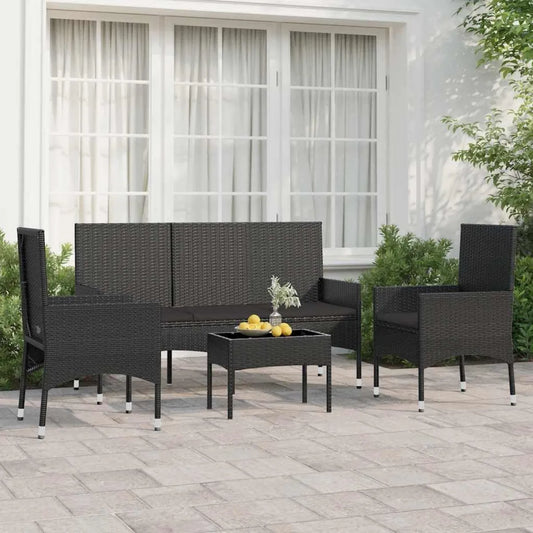 Set da Giardino in Rattan Sintetico, 4 Pezzi con Cuscini, Nero