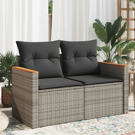 Divano da Giardino 2 Posti con Cuscini e Contenitore in Rattan Grigio