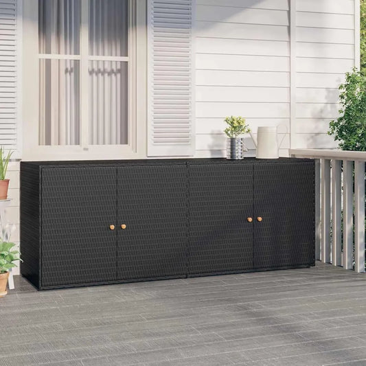 Mobile da Giardino in Rattan Sintetico Nero, Armadio Portaoggetti per Esterni 198x55,5x80 cm