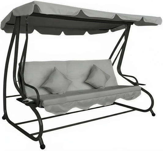 Letto a Dondolo da Giardino 4 Posti con Parasole e Cuscino 10 cm, Struttura in Acciaio, Antracite/Grigio