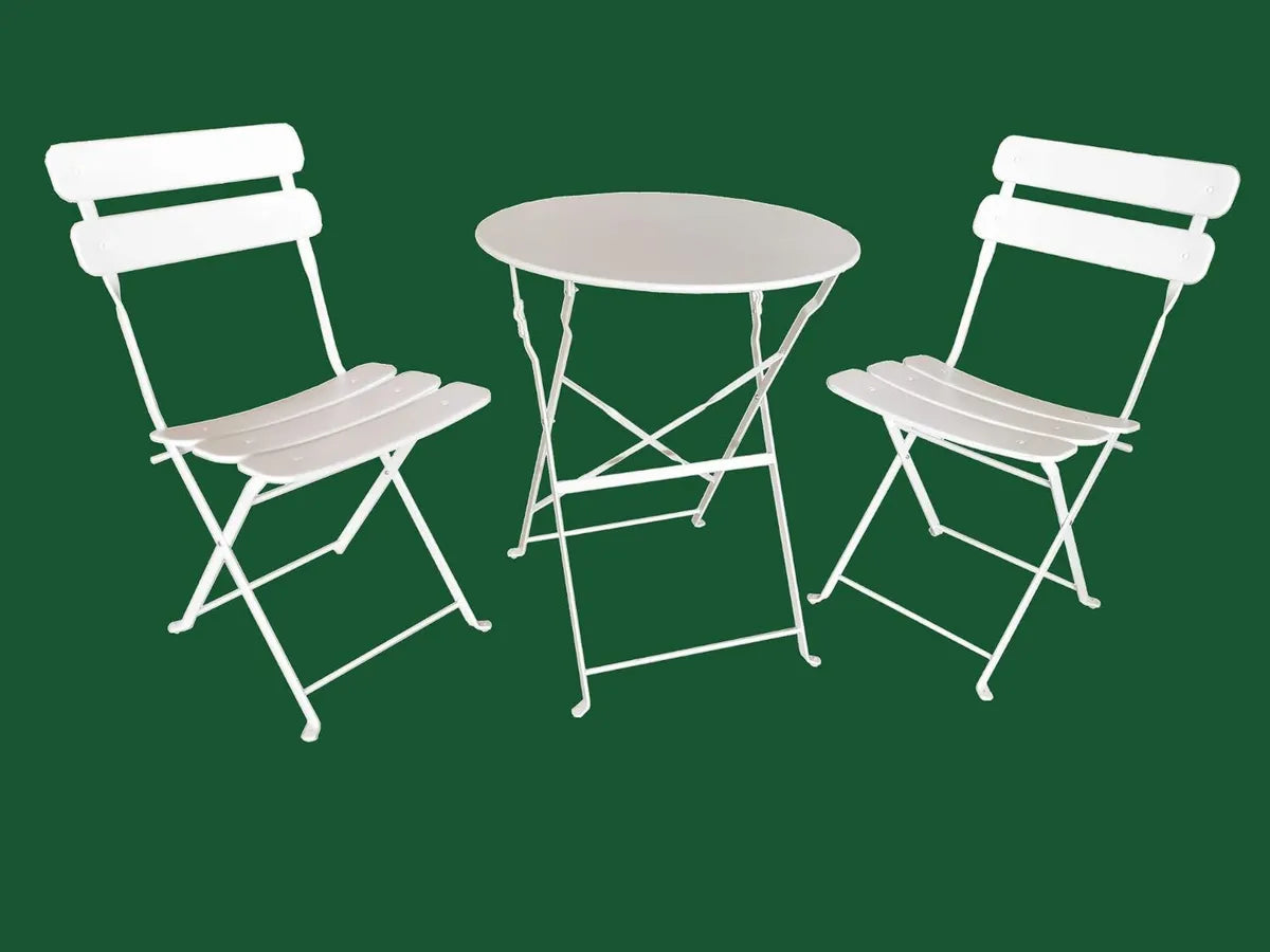 Set Bistro Denver in Metallo Bianco - Tavolo e 2 Sedie da Giardino