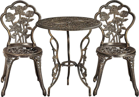 Set da Giardino 3 Pezzi in Alluminio Bronzo con Motivo Rosa