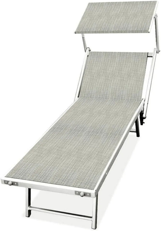 Sedia a Sdraio Pieghevole in Alluminio con Tettuccio Parasole, 180x60x40/90 cm, Grigio Melange
