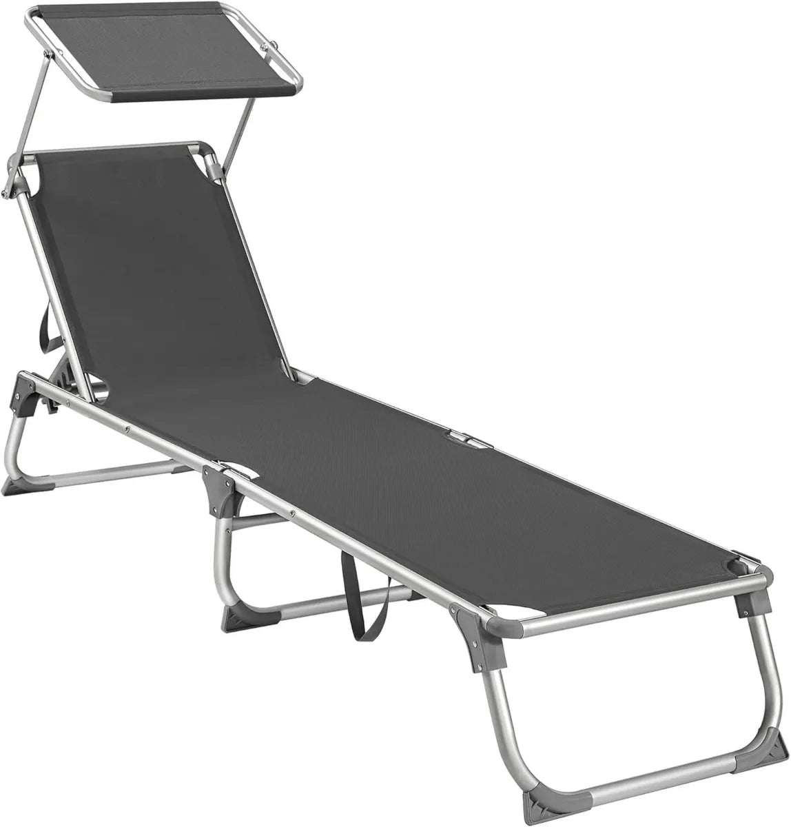 Sedia a Sdraio in Alluminio Pieghevole con Parasole, 193x55x31 cm, 150 kg, per Esterni, Grigio