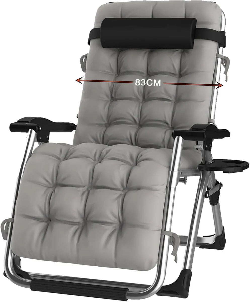 Sedia Sdraio Extra Large Regolabile 240kg con Imbottitura e Accessori per Esterni