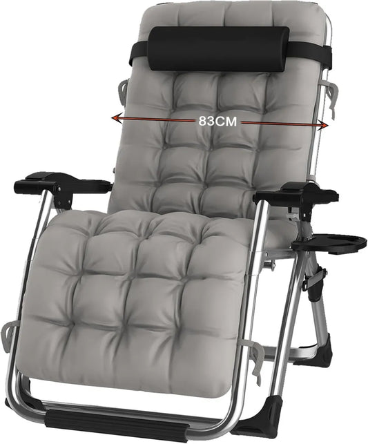 Sedia Sdraio Extra Large Regolabile 240kg con Imbottitura e Accessori per Esterni