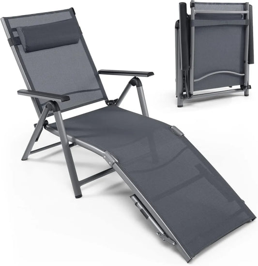 Lettino Sdraio in Alluminio Regolabile per Esterni, 6 Posizioni Schienale, Perfetto per Piscina, Spiaggia e Patio, Nero