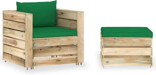 Set Arredo Giardino 2 Pezzi con Cuscini in Legno Verde Impregnato