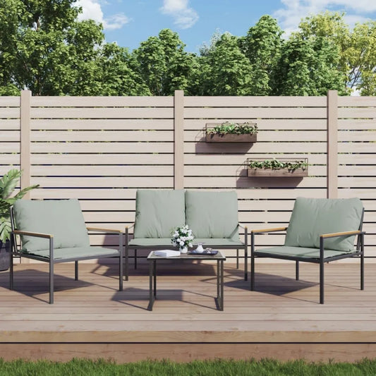 Set da Giardino 4 Pezzi con Cuscini in Acciaio Antracite, Salotto e Lettino Prendisole