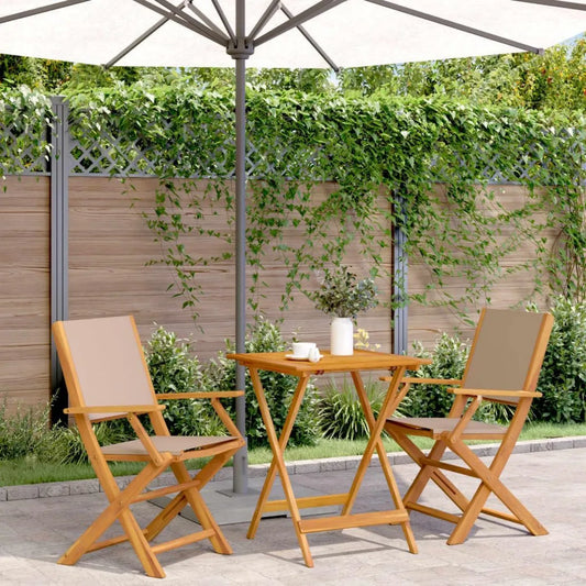 Set Bistrot 3 pezzi in Legno Massello e Tessuto, Tavolino Pieghevole per Giardino e Balcone