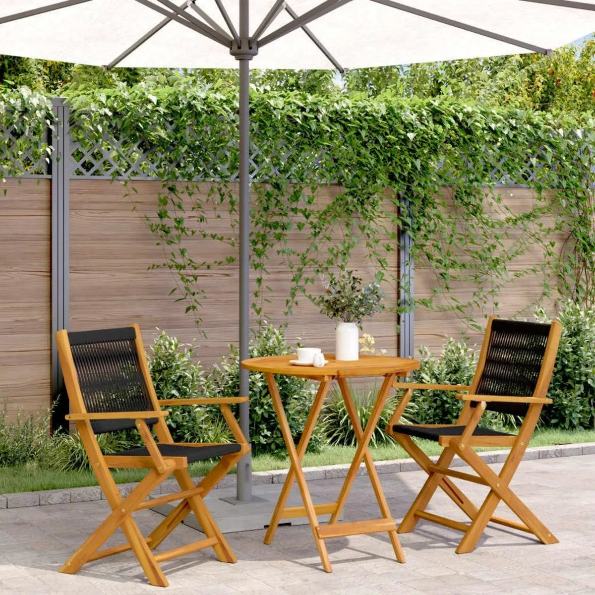Set Bistrot 3 pezzi in Polipropilene e Legno, Tavolino Pieghevole Salvaspazio per Giardino e Balcone