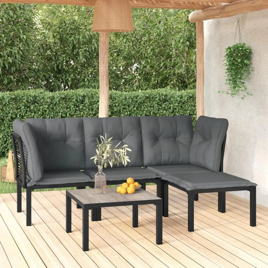 Set Mobili da Giardino 5 Pezzi in Polyrattan Nero e Grigio