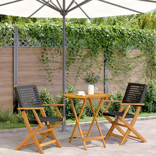 Set Bistrot 3 Pezzi Nero in Polyrattan e Legno per Esterni