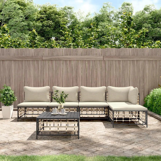 Set 6 Pezzi Divani da Giardino in Polyrattan con Cuscini Antracite