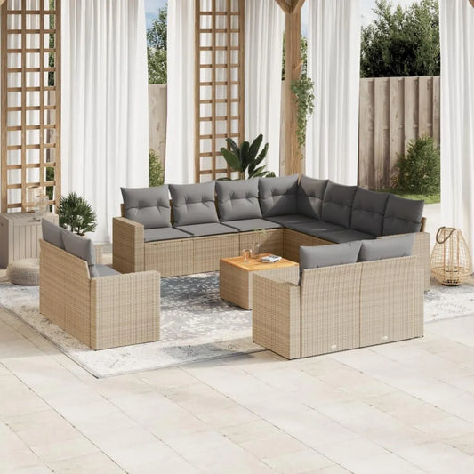 Set Divani Giardino 12 Pezzi con Cuscini Beige in Polyrattan per Esterno