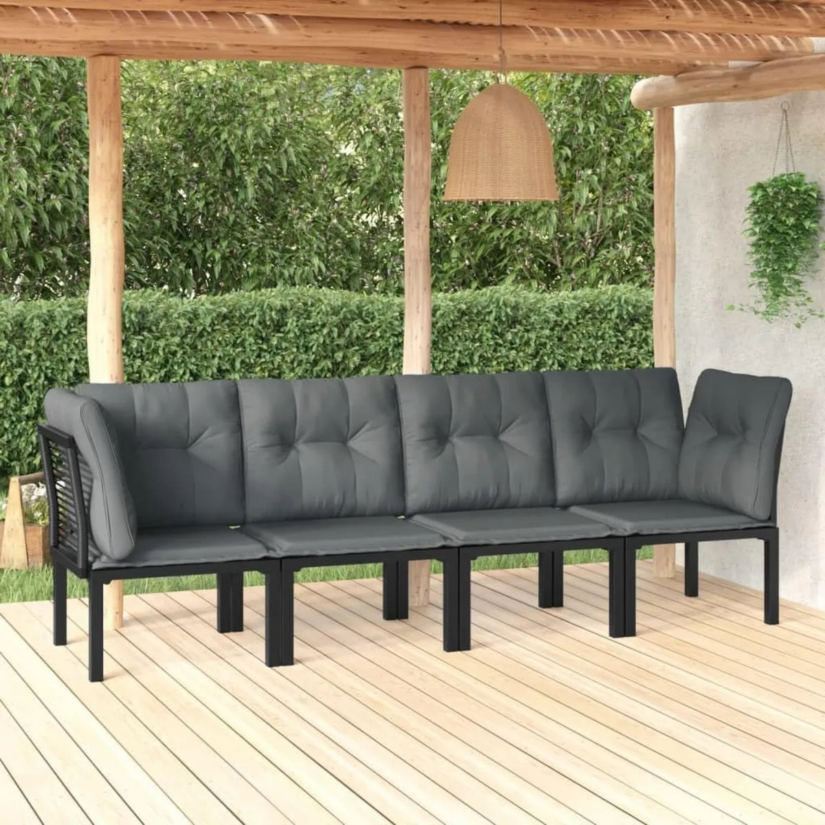 Set Divani da Giardino 4 Pezzi in Polyrattan Nero e Grigio
