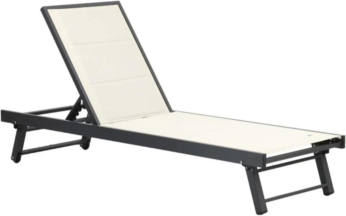 Lettino Prendisole MIRAMARE in Alluminio con Textilene imbottito, 6 Posizioni e Ruote, Ideale per Piscina o Beach Club (Beige)