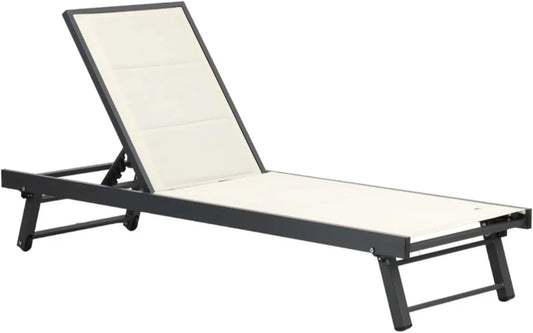 Lettino Prendisole MIRAMARE in Alluminio con Textilene imbottito, 6 Posizioni e Ruote, Ideale per Piscina o Beach Club (Beige)