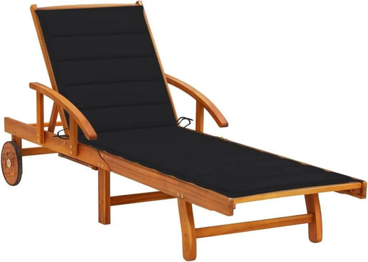 Sdraio in Legno Massello con Cuscino per Giardino e Piscina