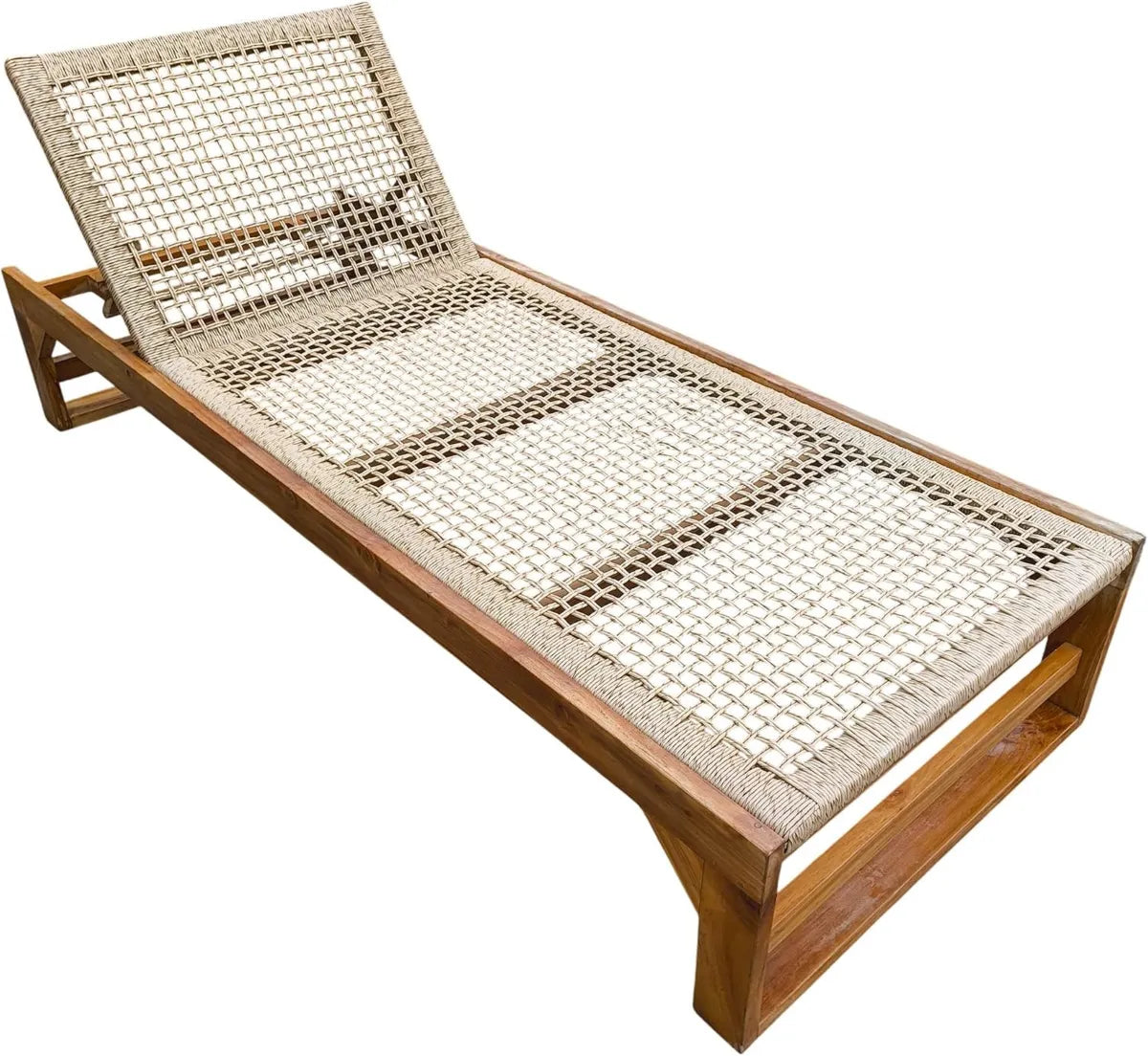 Lettino da Sole Premium in Teak e Rattan Sintetico - Schienale Regolabile - Disponibile in Due Larghezze