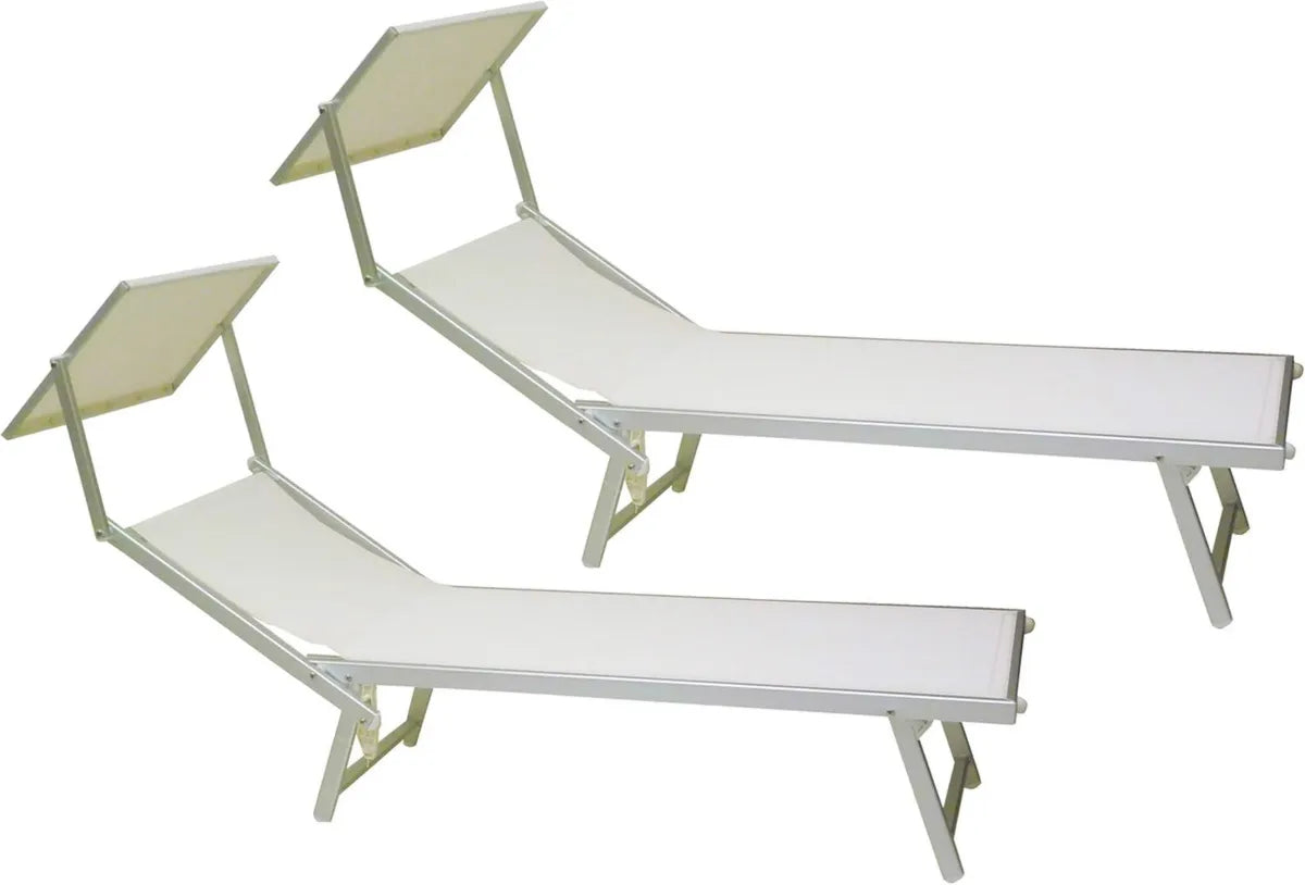 Set di 2 Lettini Bianchi in Alluminio per Spiaggia e Piscina SF Savino Filippo