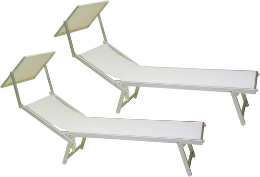 Set di 2 Lettini Bianchi in Alluminio per Spiaggia e Piscina SF Savino Filippo