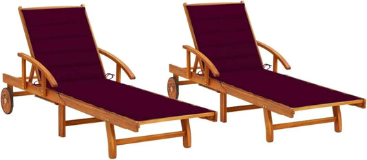 Set di 2 Lettini Prendisole con Cuscini in Acacia Massiccia per Giardino