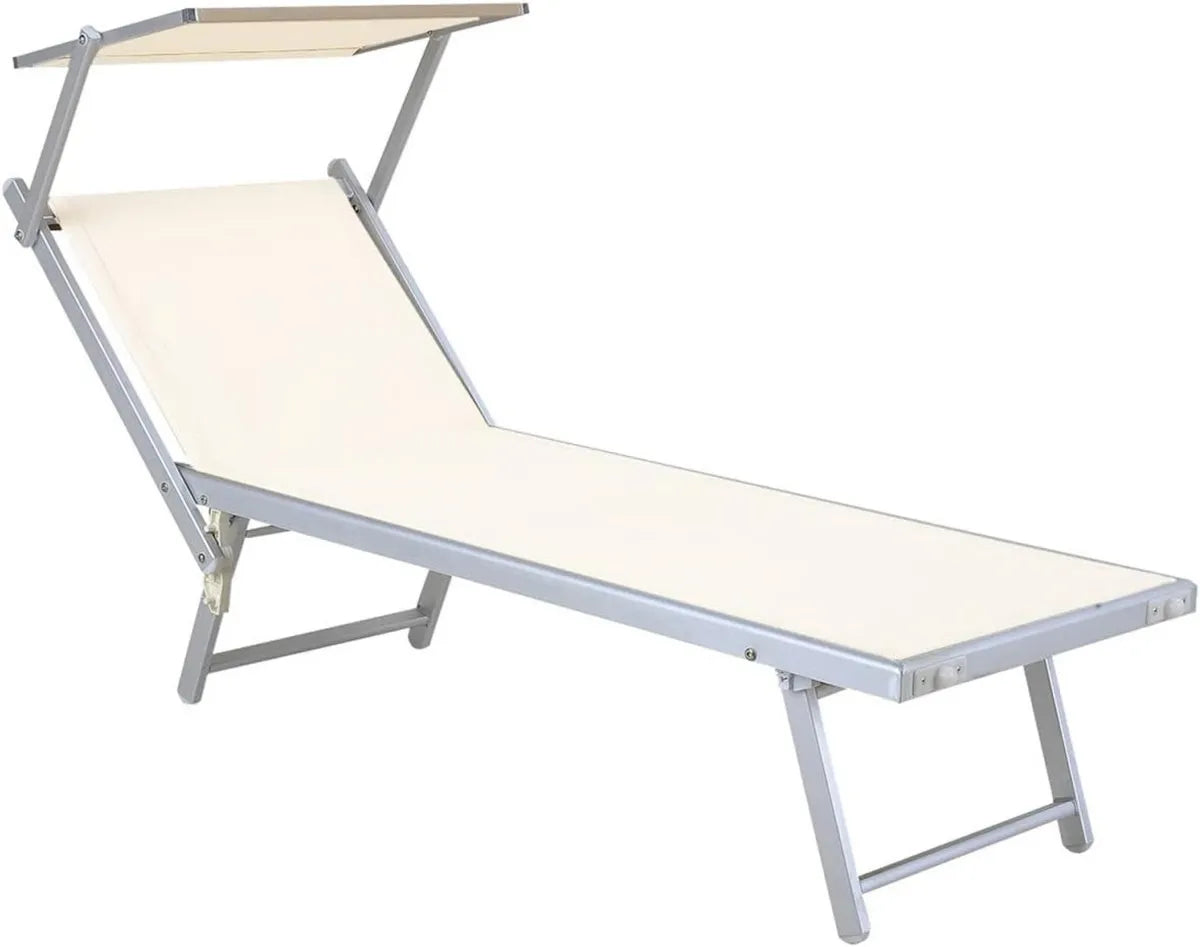 Lettino Sdraio in Alluminio Bianco per Giardino e Piscina 180x60x38 cm