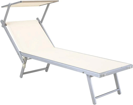 Lettino Sdraio in Alluminio Bianco per Giardino e Piscina 180x60x38 cm