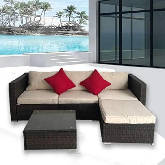 Set Divano ad Angolo con Tavolino in Rattan per Esterni - Perfetto per Piscina e Giardino