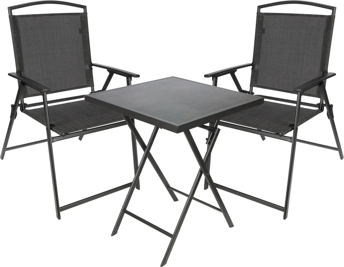 Set da Giardino Bergamo - Tavolo Quadrato Pieghevole con 2 Sedie Impermeabili - Ideale per Balcone e Terrazza