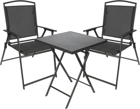Set da Giardino Bergamo - Tavolo Quadrato Pieghevole con 2 Sedie Impermeabili - Ideale per Balcone e Terrazza