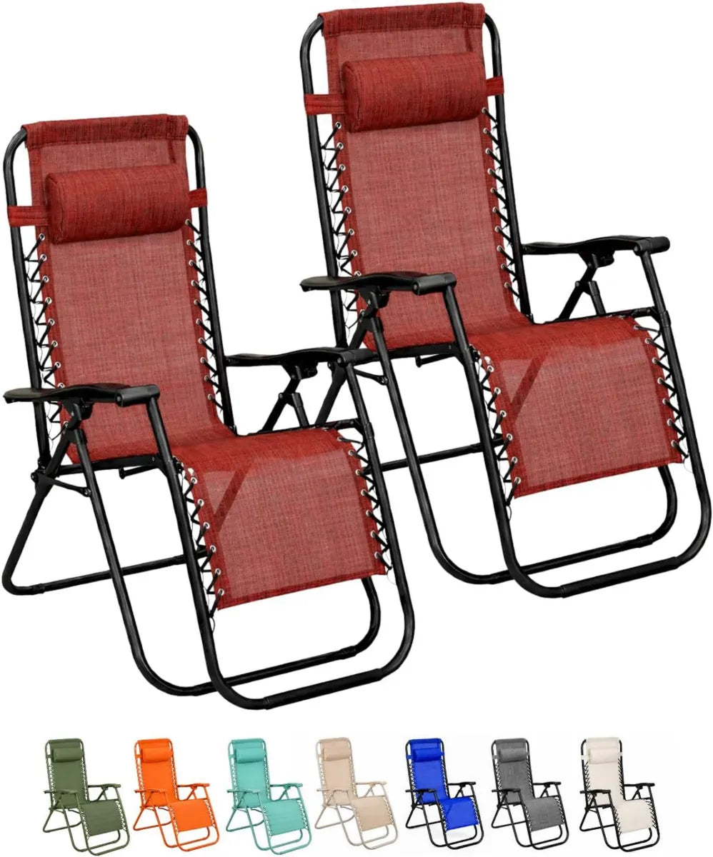 Set 2 Sedie Sdraio Reclinabili Textilene con Struttura in Acciaio per Esterni - Colore Rosso