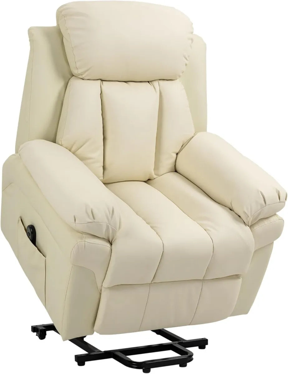 Poltrona Elettrica Reclinabile con Sollevamento, Imbottitura Confortevole e Telecomando, Crema, 96x93x105 cm